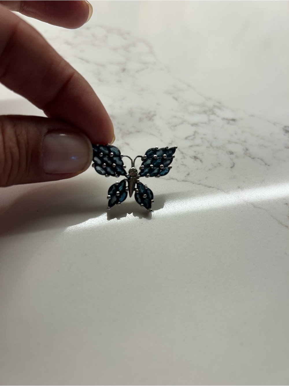 Oval Blue Sapphire Butterfly Brooch Pin - Women's Jewelry